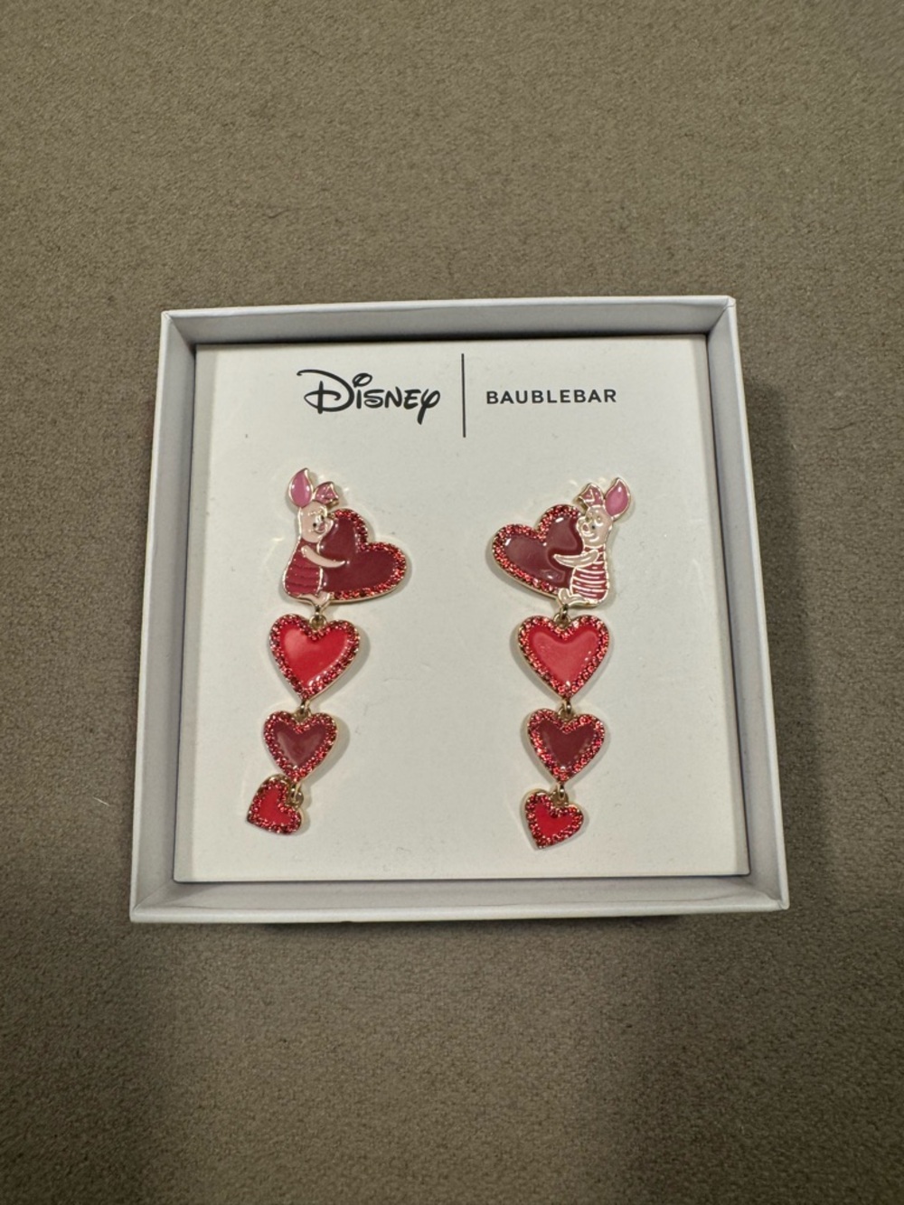 Disney x BaubleBar Pink Heart Dangle Earrings piglet -Winnie the Pooh theme